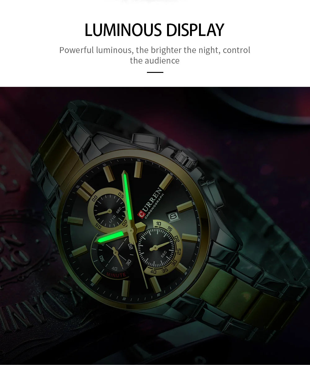 Relojes CURREN para hombre, relojes de lujo de primeras marcas para hombre, cronógrafo Original resistente al agua de acero inoxidable, fase lunar, fecha, esfera giratoria