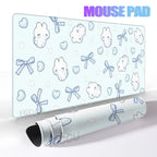 Alfombrilla de Ratón Grande Creativa con Diseño de Conejito con Lazo Azul, Alfombrilla de Escritorio para Oficina, Decoración para PC, Regalo Kawaii para Chicas, Alfombrilla Antideslizante para Computadora