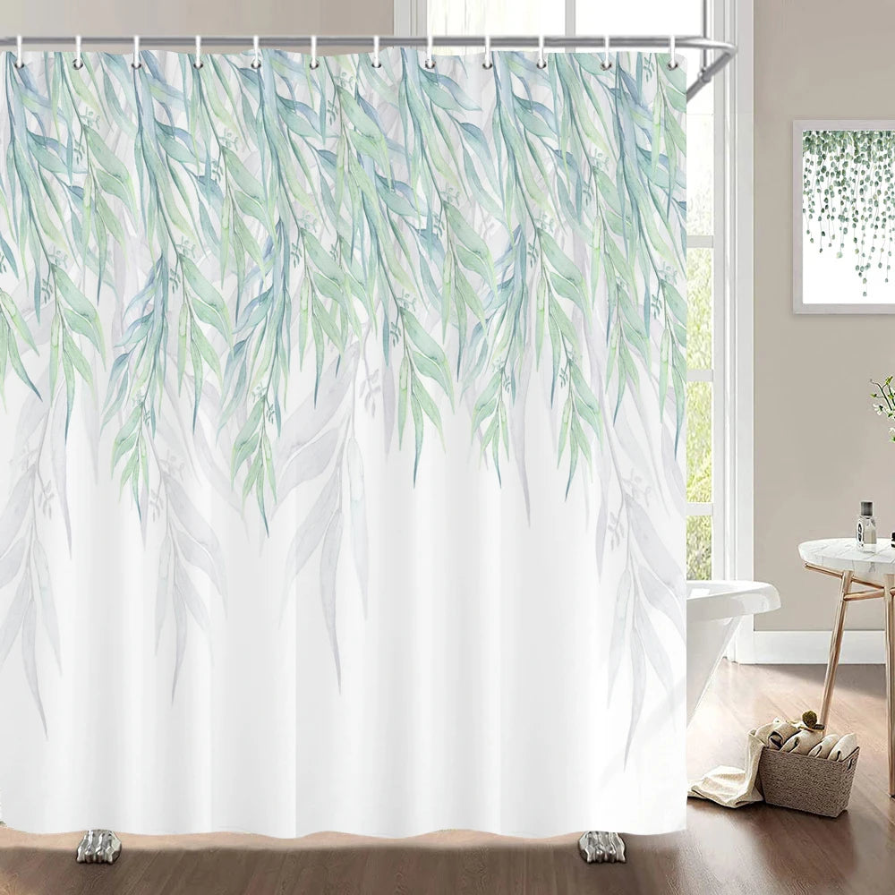 Cortinas de baño de flores, pájaros y plantas europeas, cortina de ducha impermeable, decoración de baño con impresión 3D con gancho, pantalla de baño