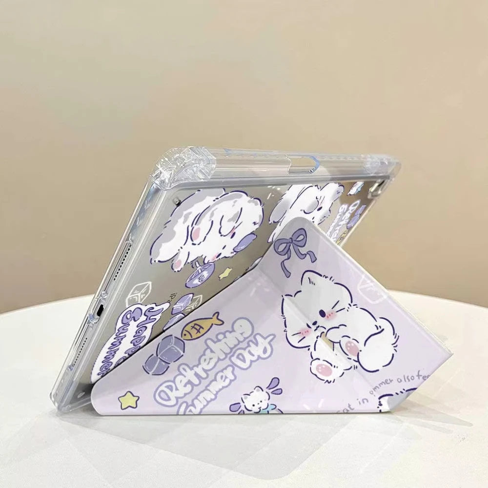 Estuche de gato bonito tipo 3 + Y con portalápices para IPad 2025 11th A16 Pro Air 13 11 M3 M2 M4 2025 12,9 "9 8 7 6 5 4 10Th Mini 7 6