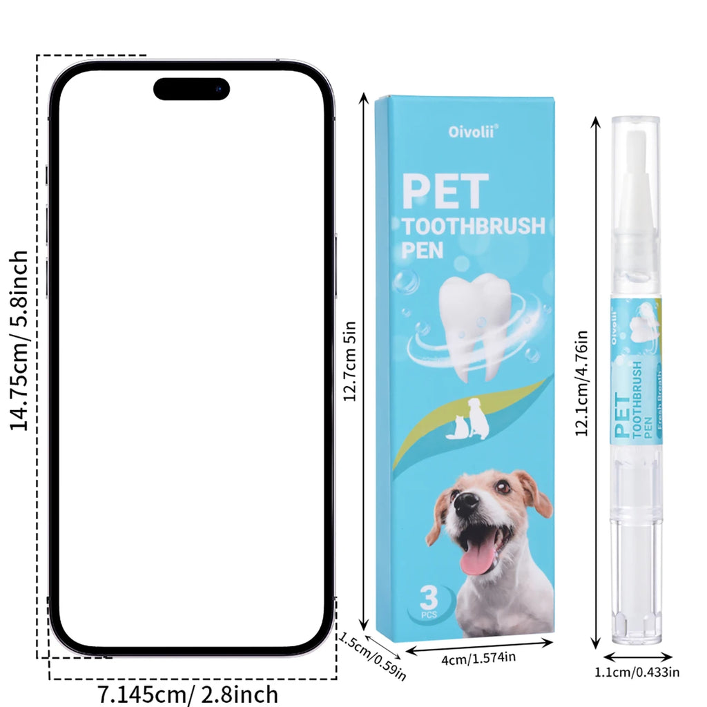 Lápiz Limpiador Dental para Mascotas con Cepillo Suave y Gel Dental para Perros y Gatos, Control de Sarro, Aliento Fresco, Calma las Encías, Fórmula Suave, 3 Unidades por Caja