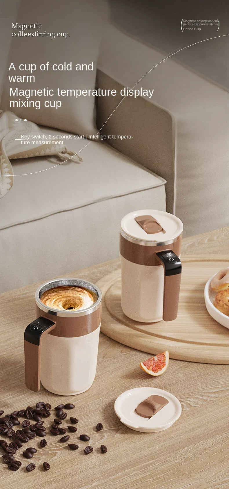 Taza mezcladora de 400ML, taza de café con pantalla LED de temperatura, taza autoagitadora de café y leche con rotación magnética de acero inoxidable 316