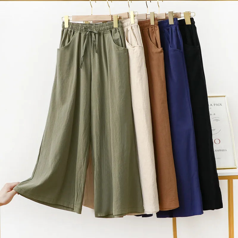 Pantalones De Mujer, nuevos Pantalones De pijama De lino y algodón para Mujer, Pantalones De pierna ancha, ropa De dormir femenina, pantalón para casa para primavera, verano y otoño