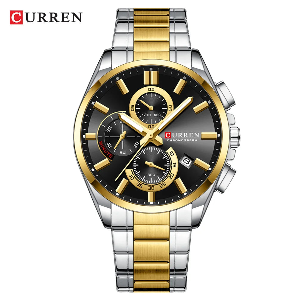 Relojes CURREN para hombre, relojes de lujo de primeras marcas para hombre, cronógrafo Original resistente al agua de acero inoxidable, fase lunar, fecha, esfera giratoria