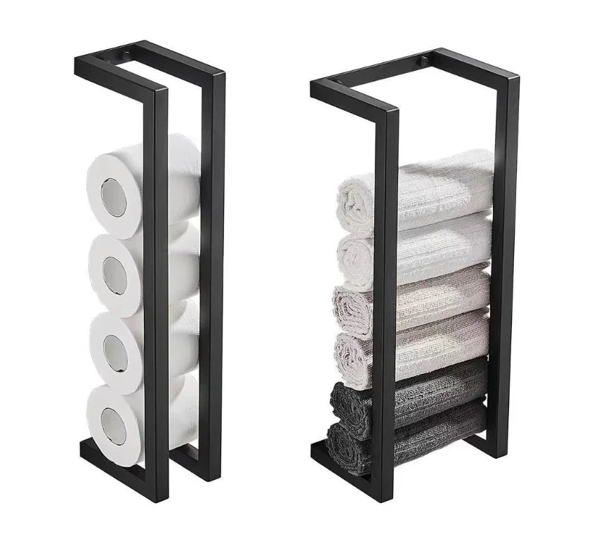 Toallero de baño, estante de almacenamiento de toallas de baño, rollo de toalla de baño de Hotel, estante de papel, colgante de pared negro de acero inoxidable de doble uso