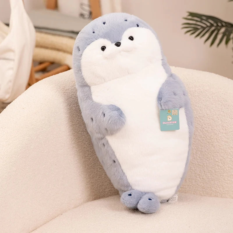 Sello de auriculares de dibujos animados de alta calidad, lontra marina, juguete de peluche, bola, cojín redondo, almohada para niños, regalo de cumpleaños, siesta escolar y sueño