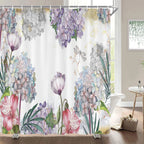 Cortinas de baño de flores, pájaros y plantas europeas, cortina de ducha impermeable, decoración de baño con impresión 3D con gancho, pantalla de baño
