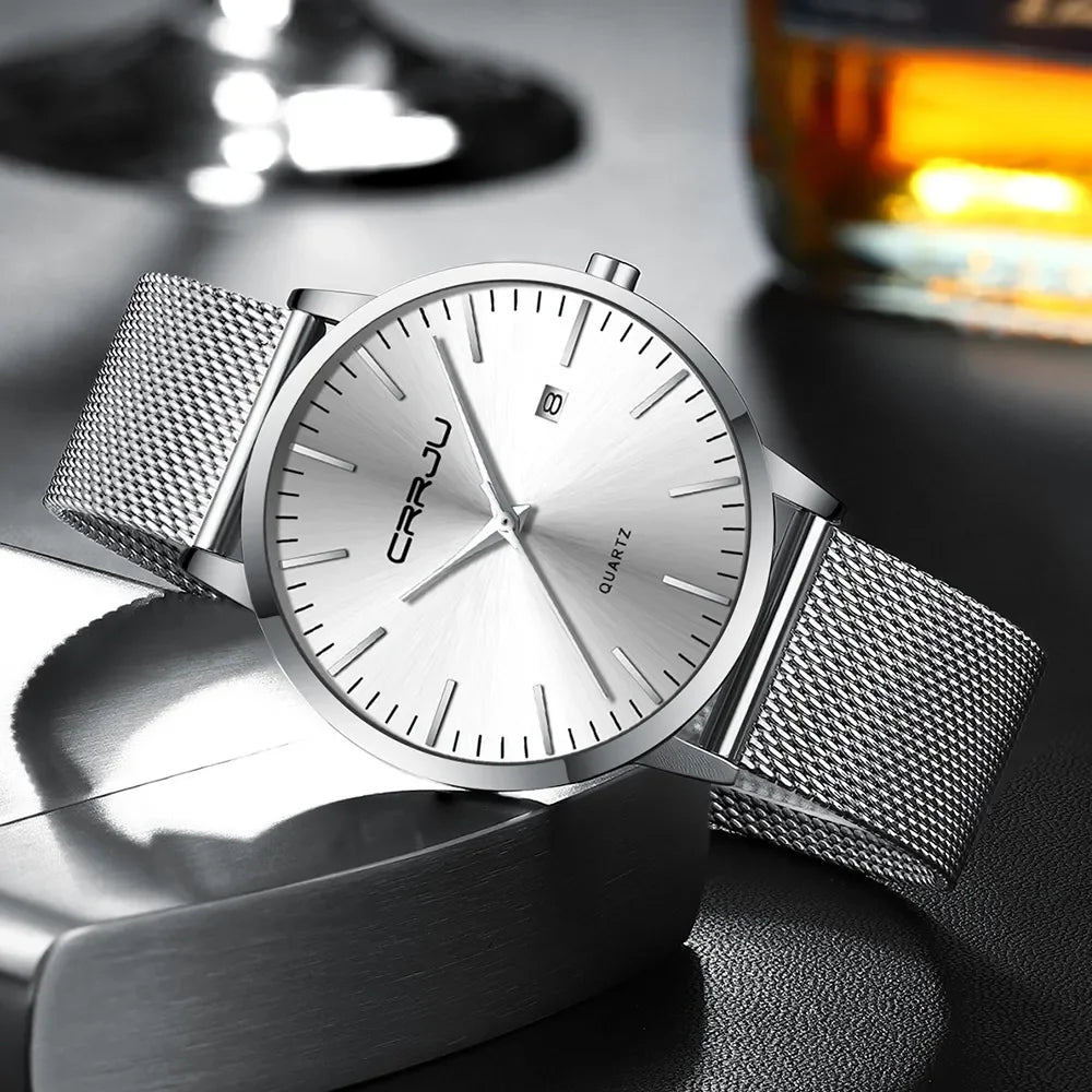 Reloj para hombre, acero inoxidable de 40 mm con correa de malla Relojes para hombre, Relojes de pulsera clásicos ultradelgados de 7 mm para hombre Automático minimalista