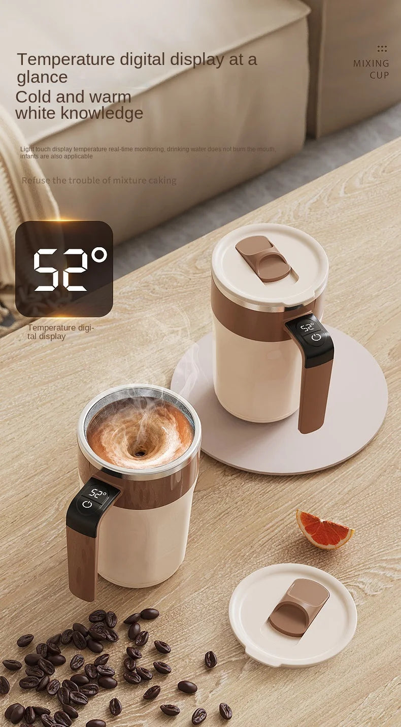 Taza mezcladora de 400ML, taza de café con pantalla LED de temperatura, taza autoagitadora de café y leche con rotación magnética de acero inoxidable 316