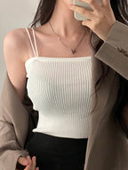 2025 Tops cortos informales con cuello Halter para mujer, camisola sin mangas con tirantes y espalda descubierta, camiseta sin mangas ajustada y sólida, chaleco recortado de tubo para mujer