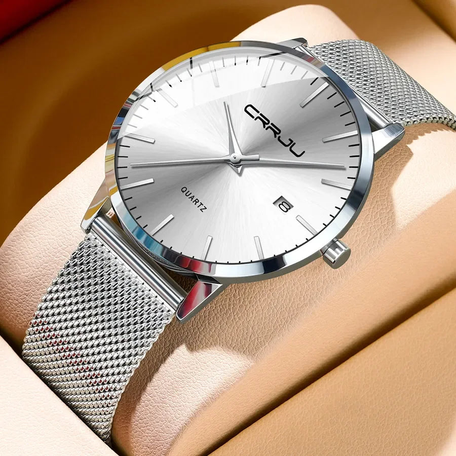 Reloj para hombre, acero inoxidable de 40 mm con correa de malla Relojes para hombre, Relojes de pulsera clásicos ultradelgados de 7 mm para hombre Automático minimalista