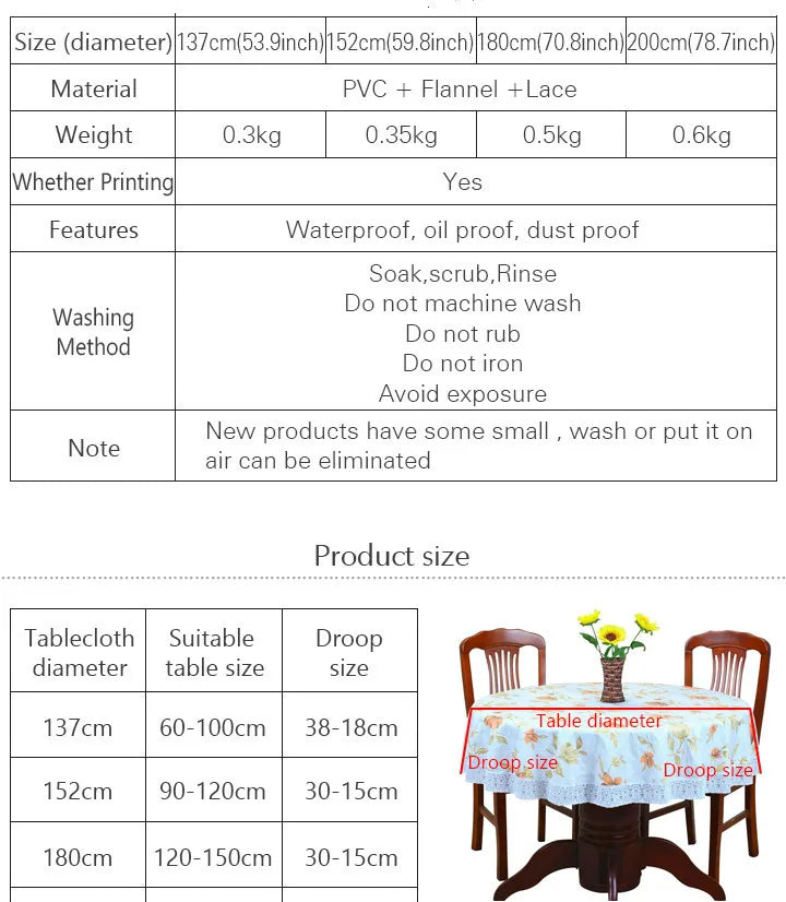 Mantel redondo grande de PVC para Hotel, impermeable y a prueba de aceite, de plástico, a prueba de quemaduras