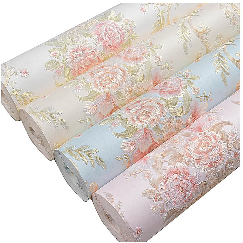 Papel tapiz europeo autoadhesivo flor pastoral pegatinas de pared de lujo autoadhesivo dormitorio sala de estar pared de fondo del hogar wal