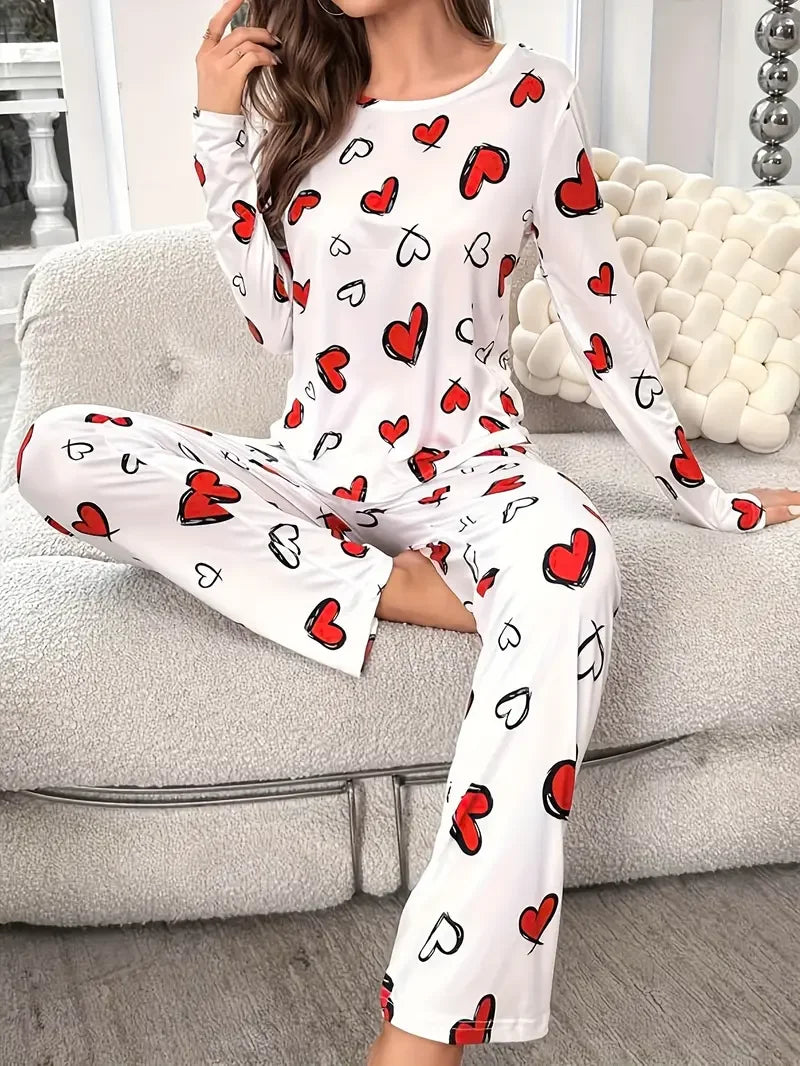 Ropa de dormir de otoño e invierno para mujer, Tops holgados tejidos con cuello redondo y pantalones elásticos largos, conjunto de pijama, ropa de descanso