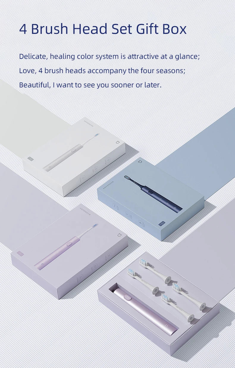 Juego de cepillos de dientes eléctricos sónicos Xiaomi MIJIA T302, 4 cabezales de cepillo, IPX8, resistente al agua, carga inalámbrica, cepillo de dientes electrónico