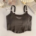 Top corto Y2K para mujer, camiseta sin mangas ajustada con dobladillo, informal, Sexy, ropa de calle blanca, camisetas sin mangas con letras y almohadilla，top mujer tops for women 2023，women's tops tees top y2k