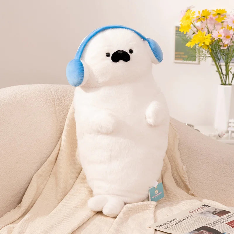 Sello de auriculares de dibujos animados de alta calidad, lontra marina, juguete de peluche, bola, cojín redondo, almohada para niños, regalo de cumpleaños, siesta escolar y sueño
