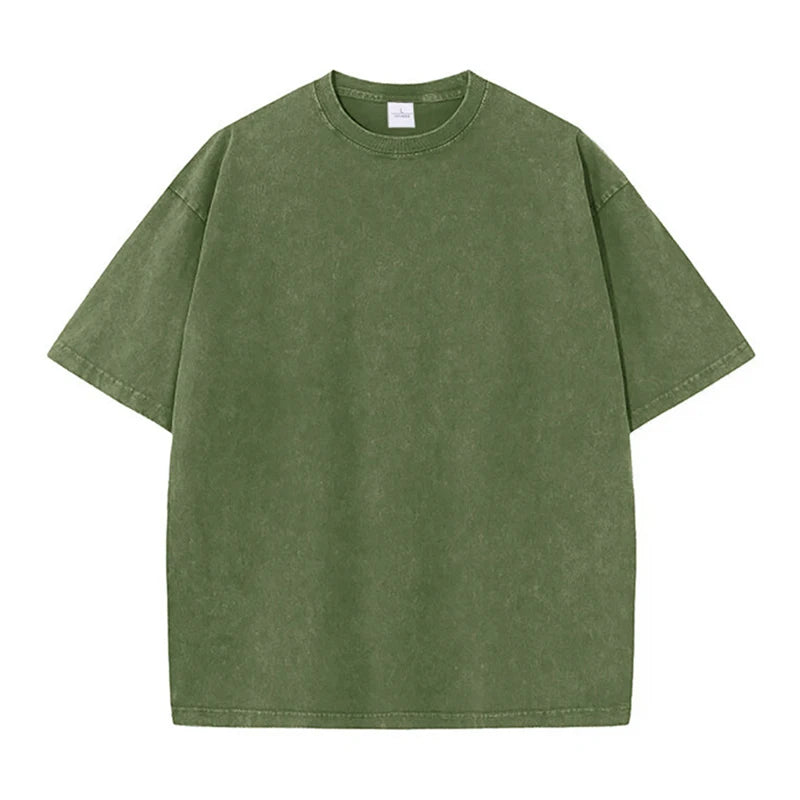 Camisetas Vintage de Color sólido con punto de copo de nieve para hombres/mujeres, camisetas de algodón de manga corta con agua antigua, ropa de Hip Hop