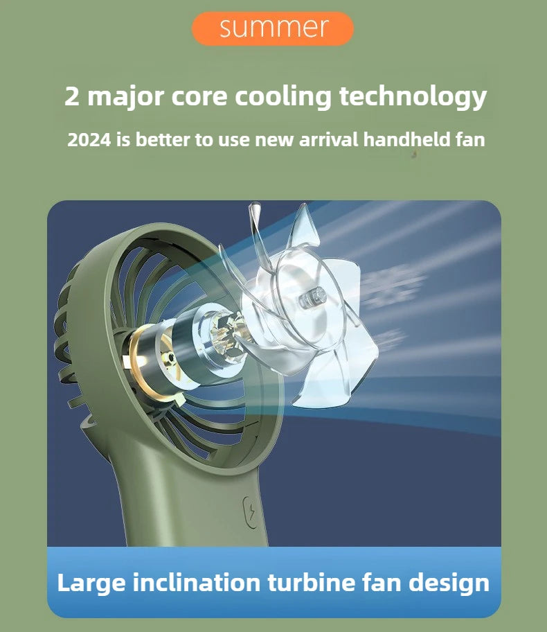 Miniventilador plegable de mano recargable por USB, diseño de dibujos animados con gancho para montañismo, uso en el hogar y la Oficina al aire libre, nuevo