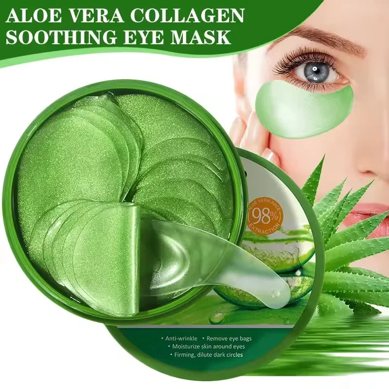 Mascarilla de colágeno de Aloe Vera para ojos, 60 uds., eliminación de ojeras, bolsas para ojos, parches hidratantes reafirmantes para ojos, productos para el cuidado de la piel