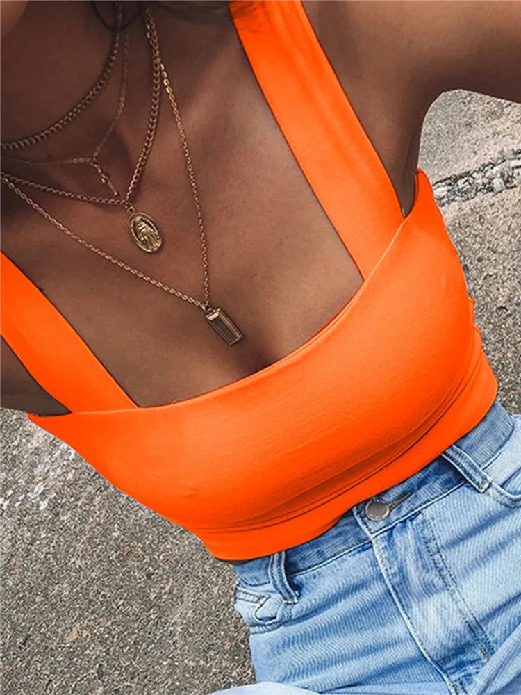 Top corto sin mangas con cuello cuadrado para mujer, camiseta básica informal negra blanca, camisola con hombros descubiertos, camiseta sin mangas Sexy con espalda descubierta