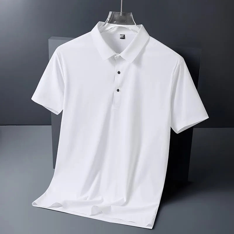 Polo de seda de hielo para hombre, camiseta de manga corta, elástica, sin hierro, fina, ligera, de lujo
