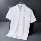 Polo de seda de hielo para hombre, camiseta de manga corta, elástica, sin hierro, fina, ligera, de lujo