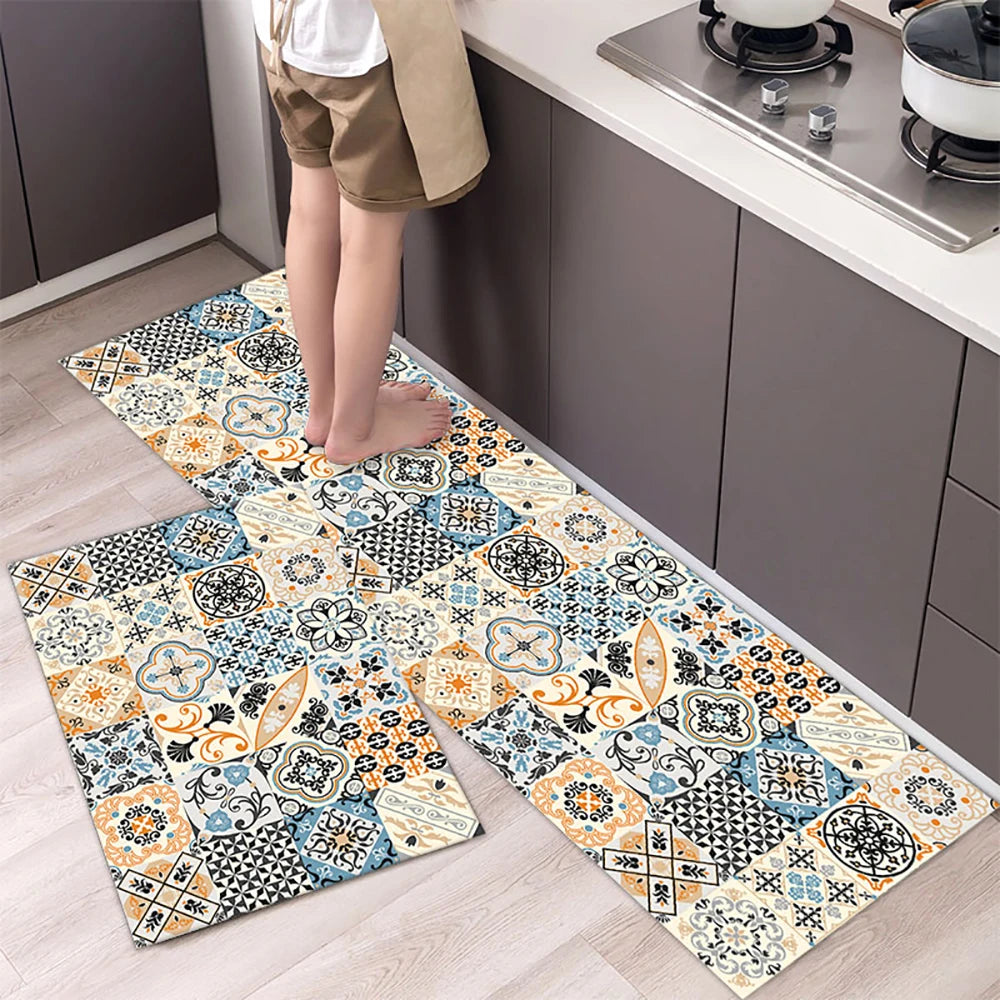 Alfombra de cocina con estampado absorbente, alfombra antideslizante para pasillo, alfombras largas para sala de estar, dormitorio, entrada, felpudo para baño