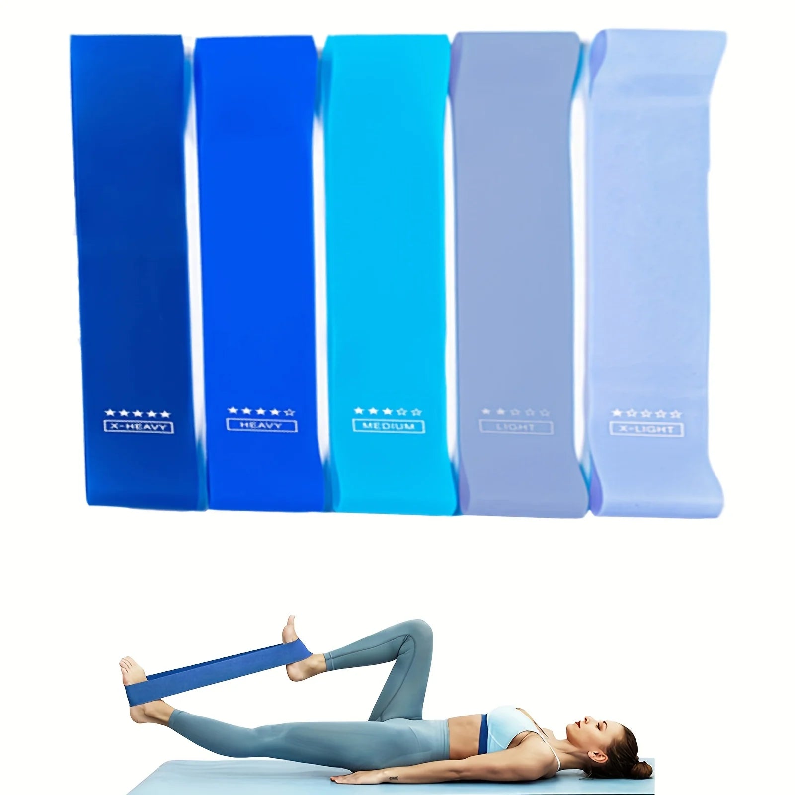 Banda de resistencia para glúteos, sentadillas de Yoga azul degradado, banda fina para tirar de piernas y brazos, entrenamiento de rehabilitación de fuerza, Circl de glúteos, 5 uds.