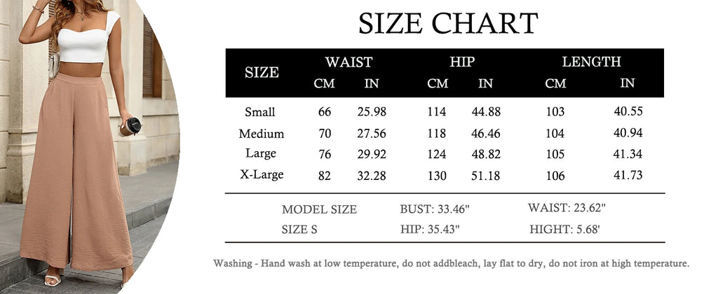 Pantalones de pierna ancha de talle alto para mujer Palazzo Casual Cintura elástica Lounge Pantalones largos fluidos con bolsillos