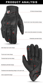 Guantes de cuero Vintage para motocicleta para hombre, Guantes negros resistentes al desgaste con pantalla táctil, antideslizantes, Retro, novedad de verano 2023