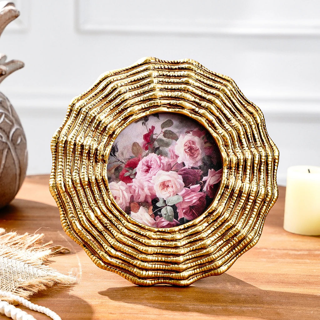 Marco de fotos redondo con decoración de encaje dorado Retro, adecuado para exhibición de fotos, decoración del hogar, accesorios de fotografía, 1 ud.
