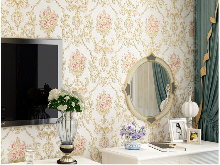 Papel tapiz europeo autoadhesivo flor pastoral pegatinas de pared de lujo autoadhesivo dormitorio sala de estar pared de fondo del hogar wal