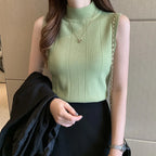 Novedad 2026: Chaleco de punto sin mangas de cuello medio alto, ajustado, de color liso, elegante y moderno, ideal como prenda interior para el día a día.