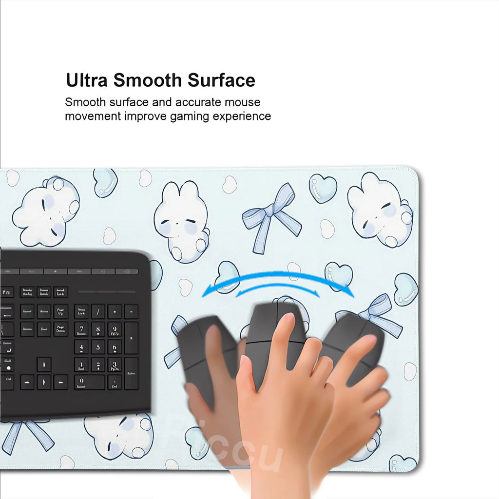 Alfombrilla de Ratón Grande Creativa con Diseño de Conejito con Lazo Azul, Alfombrilla de Escritorio para Oficina, Decoración para PC, Regalo Kawaii para Chicas, Alfombrilla Antideslizante para Computadora