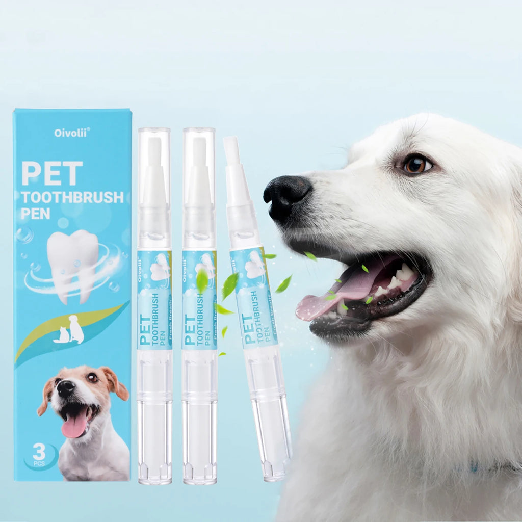 Lápiz Limpiador Dental para Mascotas con Cepillo Suave y Gel Dental para Perros y Gatos, Control de Sarro, Aliento Fresco, Calma las Encías, Fórmula Suave, 3 Unidades por Caja