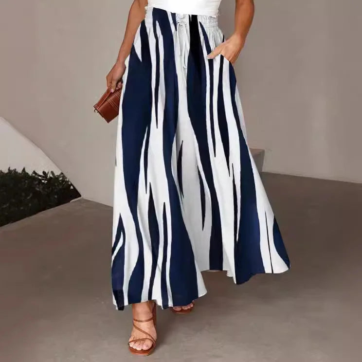 Pantalón largo de pierna ancha para mujer, Pantalón recto con estampado Floral, cintura elástica, ropa de calle Y2k, Capris Maxi elegante holgado de verano