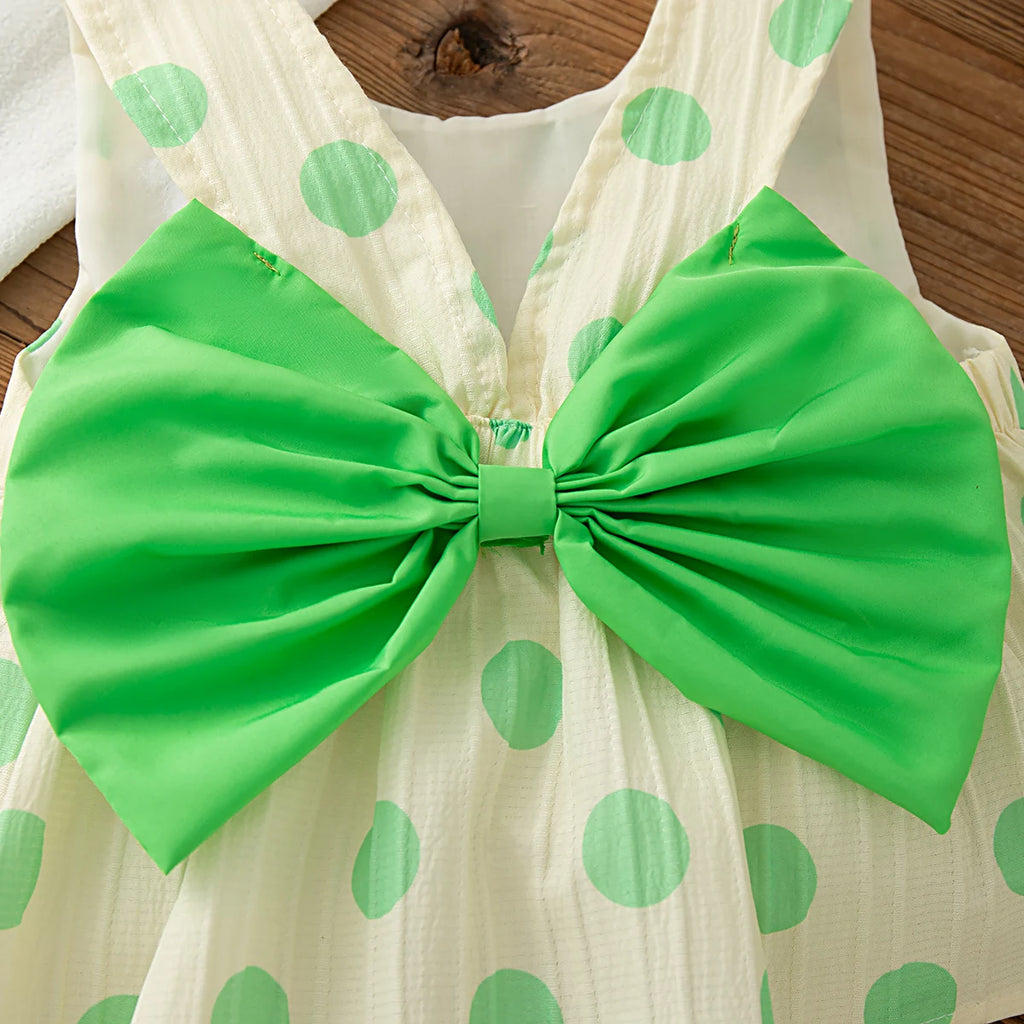 Conjunto de 2 piezas para niñas pequeñas, Top y pantalones cortos sin mangas con lazo de lunares de estilo coreano, traje informal de algodón de verano para bebés recién nacidos para jugar