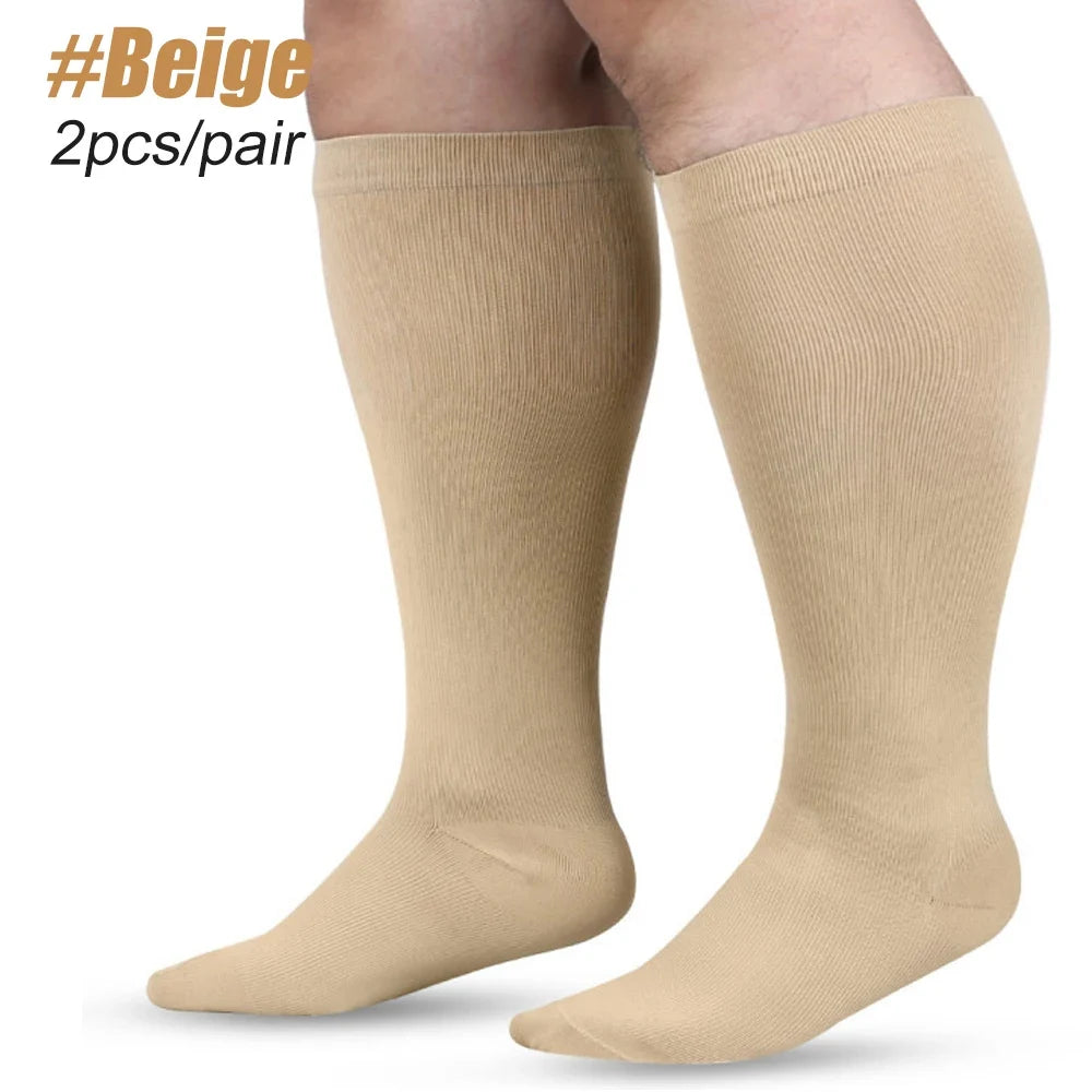 1 par de calcetines de compresión de pantorrilla extra anchos para mujeres y hombres, calcetines de compresión de talla grande 20-30 mmHg, medias hasta la rodilla