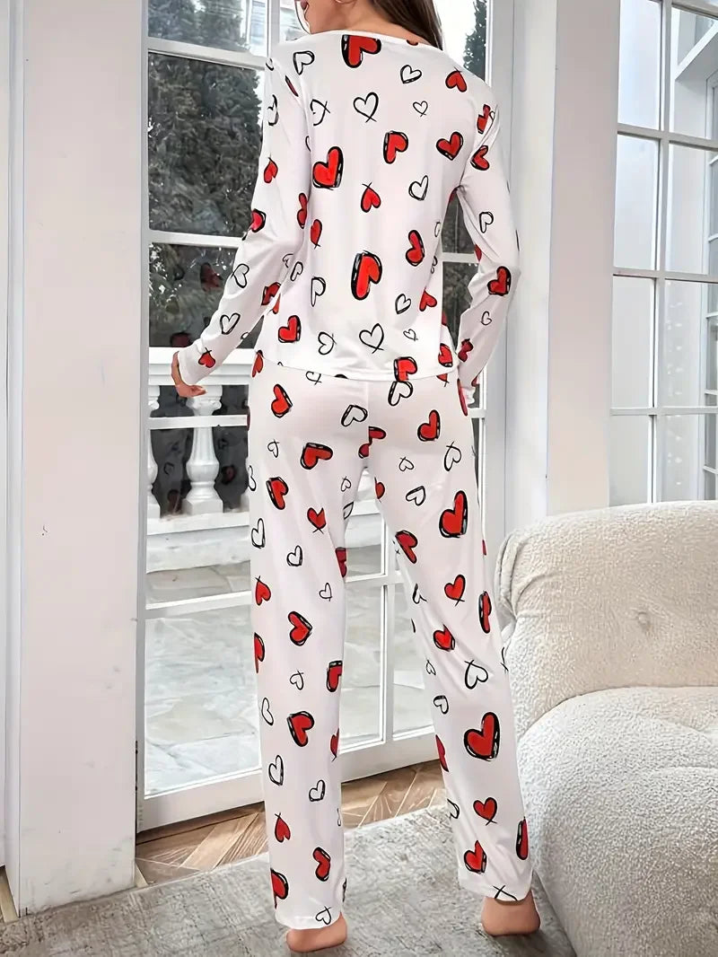 Ropa de dormir de otoño e invierno para mujer, Tops holgados tejidos con cuello redondo y pantalones elásticos largos, conjunto de pijama, ropa de descanso