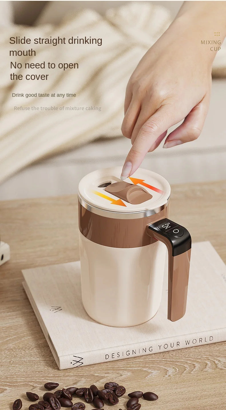 Taza mezcladora de 400ML, taza de café con pantalla LED de temperatura, taza autoagitadora de café y leche con rotación magnética de acero inoxidable 316