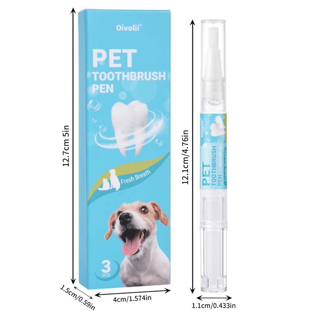 Lápiz Limpiador Dental para Mascotas con Cepillo Suave y Gel Dental para Perros y Gatos, Control de Sarro, Aliento Fresco, Calma las Encías, Fórmula Suave, 3 Unidades por Caja
