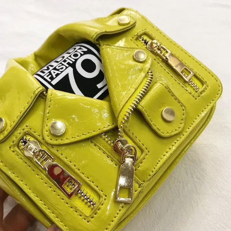Bolsos de motocicleta de diseñador de marca famosa de moda europea, bolso de mensajero de hombro con forma de chaqueta de lujo, bolso de mano de cuero PU