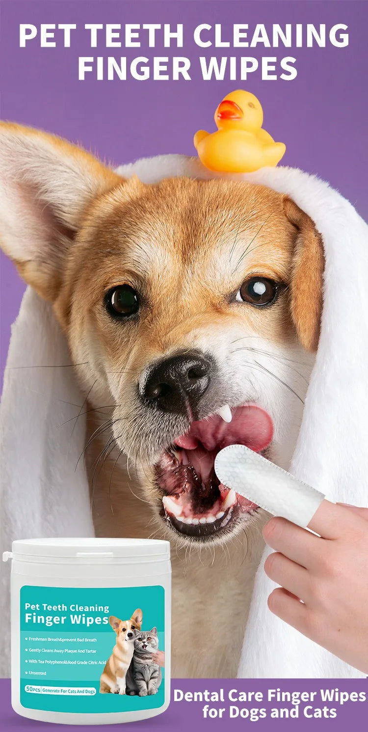 Productos de limpieza para mascotas, cepillo de dientes desechable para dedos, limpieza de dientes para mascotas, cubiertas para dedos, toallitas húmedas, limpieza bucal para perros y gatos