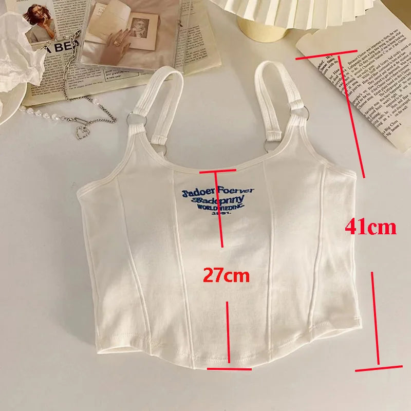 Top corto Y2K para mujer, camiseta sin mangas ajustada con dobladillo, informal, Sexy, ropa de calle blanca, camisetas sin mangas con letras y almohadilla，top mujer tops for women 2023，women's tops tees top y2k