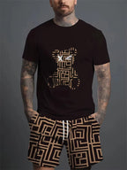 Conjunto informal de verano para hombre, pantalones cortos de playa para deportes al aire libre, moda urbana, estampado de oso, camiseta de manga corta ligera, 2025
