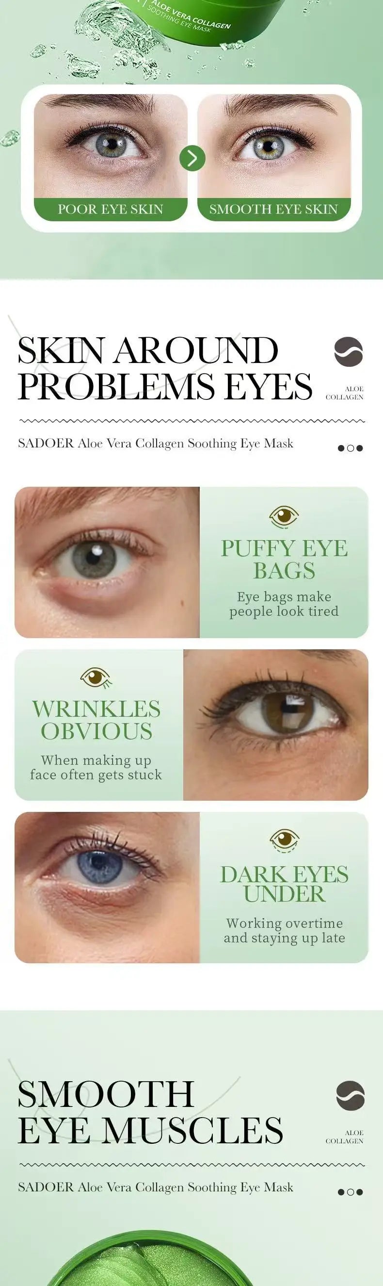 Mascarilla de colágeno de Aloe Vera para ojos, 60 uds., eliminación de ojeras, bolsas para ojos, parches hidratantes reafirmantes para ojos, productos para el cuidado de la piel
