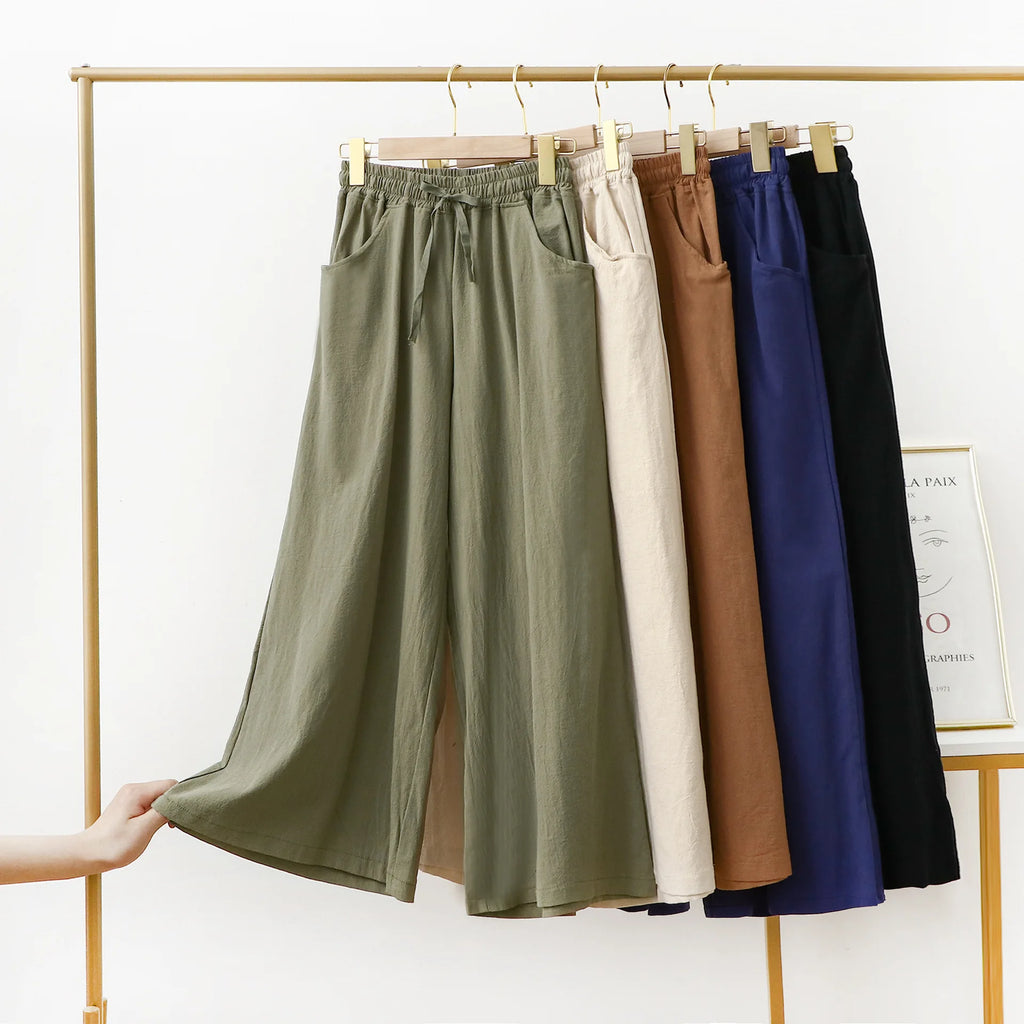 Pantalones De Mujer, nuevos Pantalones De pijama De lino y algodón para Mujer, Pantalones De pierna ancha, ropa De dormir femenina, pantalón para casa para primavera, verano y otoño
