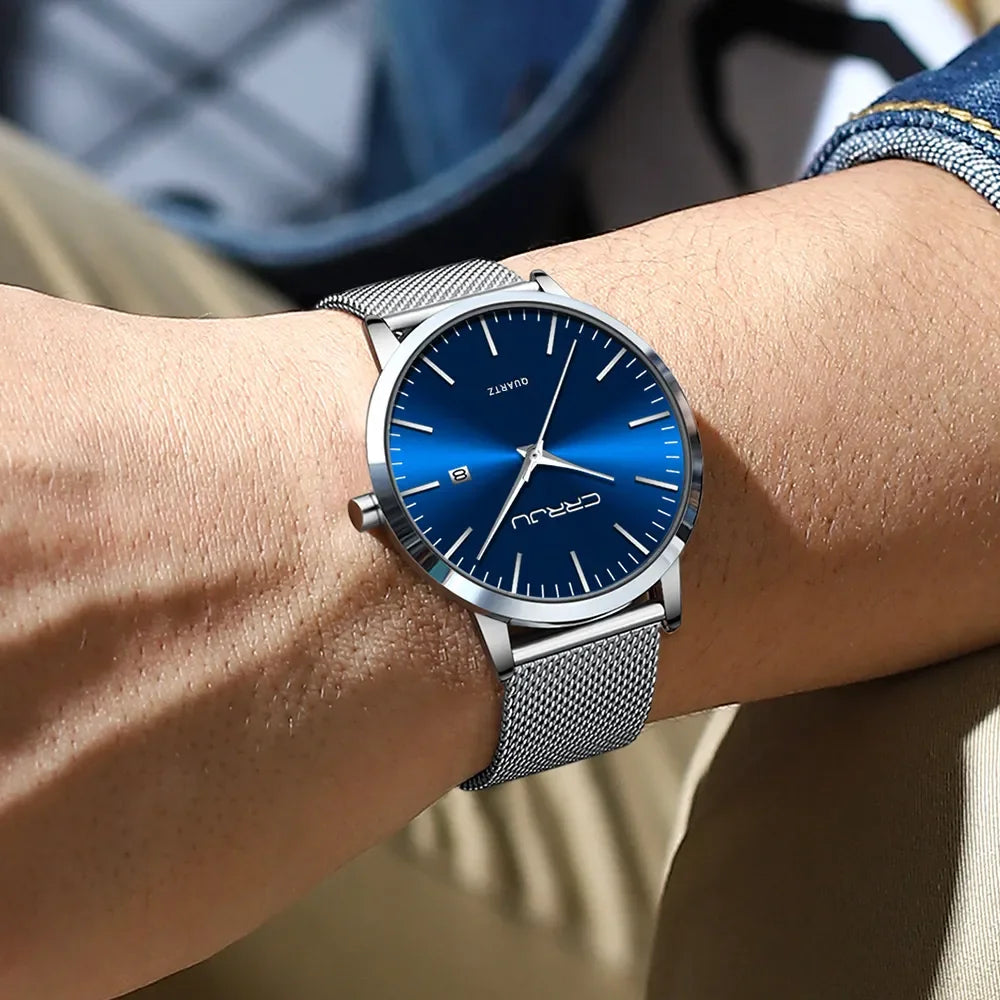 Reloj para hombre, acero inoxidable de 40 mm con correa de malla Relojes para hombre, Relojes de pulsera clásicos ultradelgados de 7 mm para hombre Automático minimalista