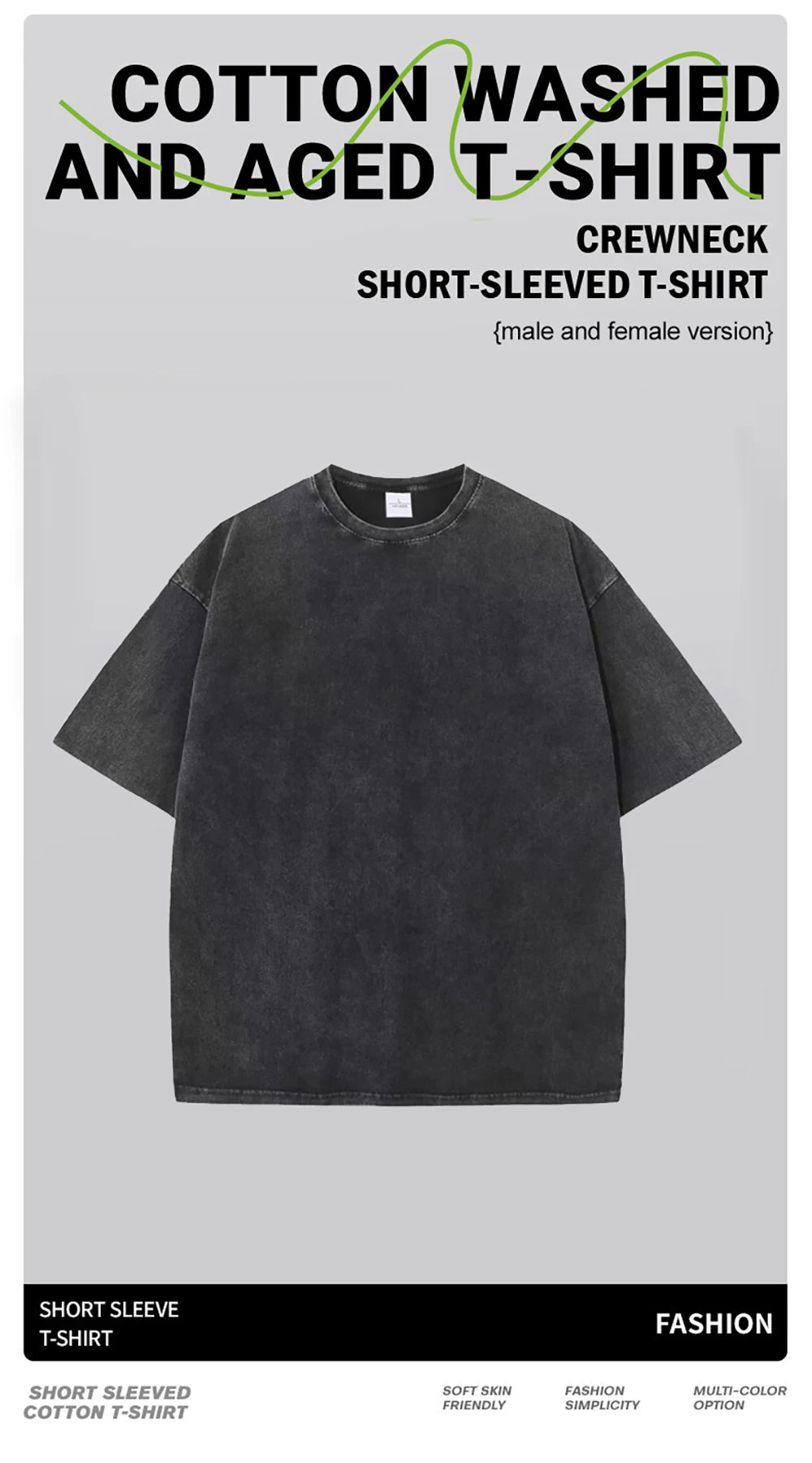 Camisetas Vintage de Color sólido con punto de copo de nieve para hombres/mujeres, camisetas de algodón de manga corta con agua antigua, ropa de Hip Hop